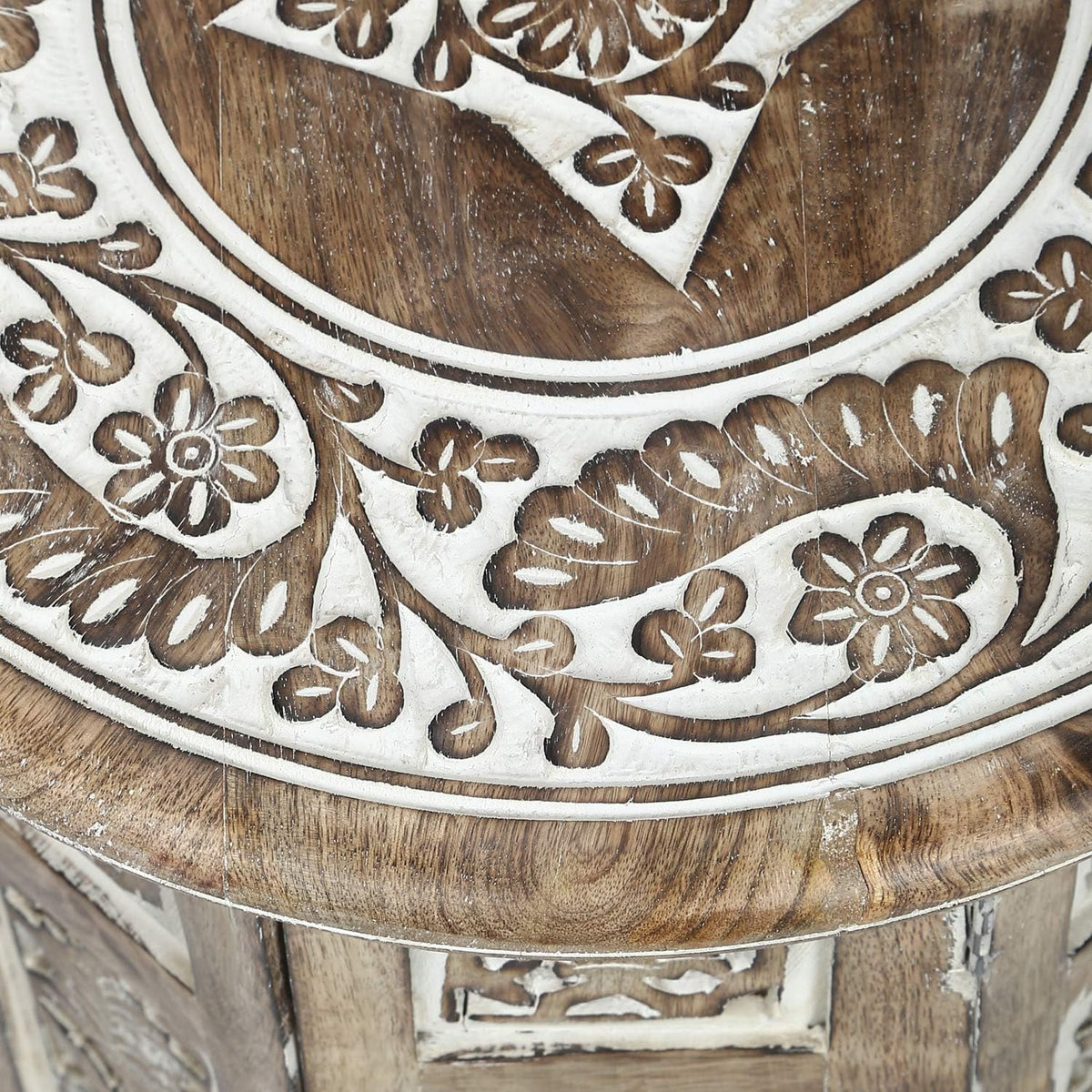 Small Rustic Wood Table Round White Side Coffee Accent F8226