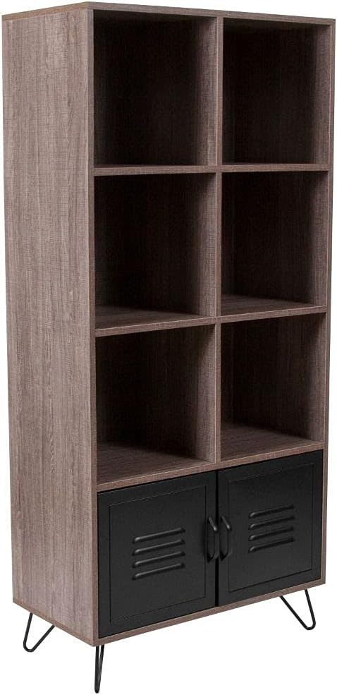 6 Cube Storage Organizer Bookcase with Metal Cabinet Doors T23236