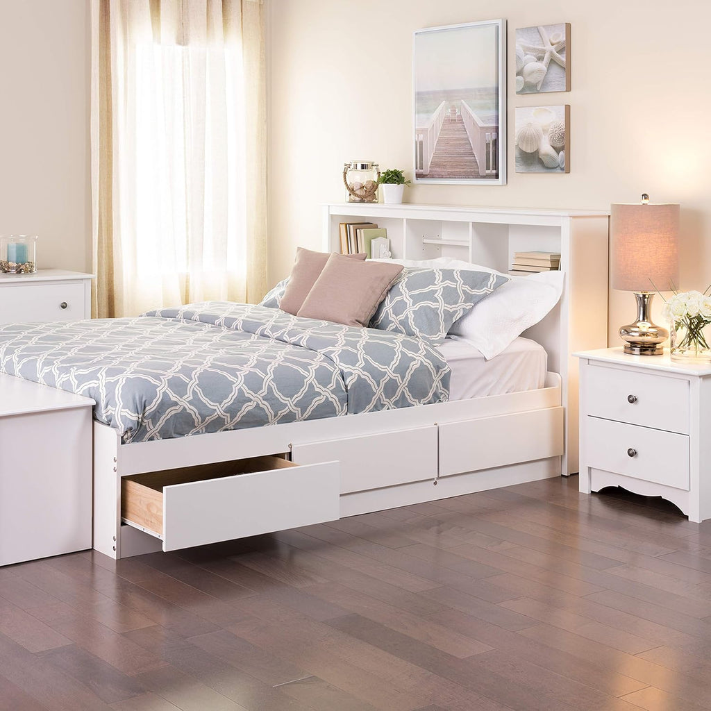 White Full Platform Storage Bed with 6 Drawers and Headboard with 3 Compartments Z68927