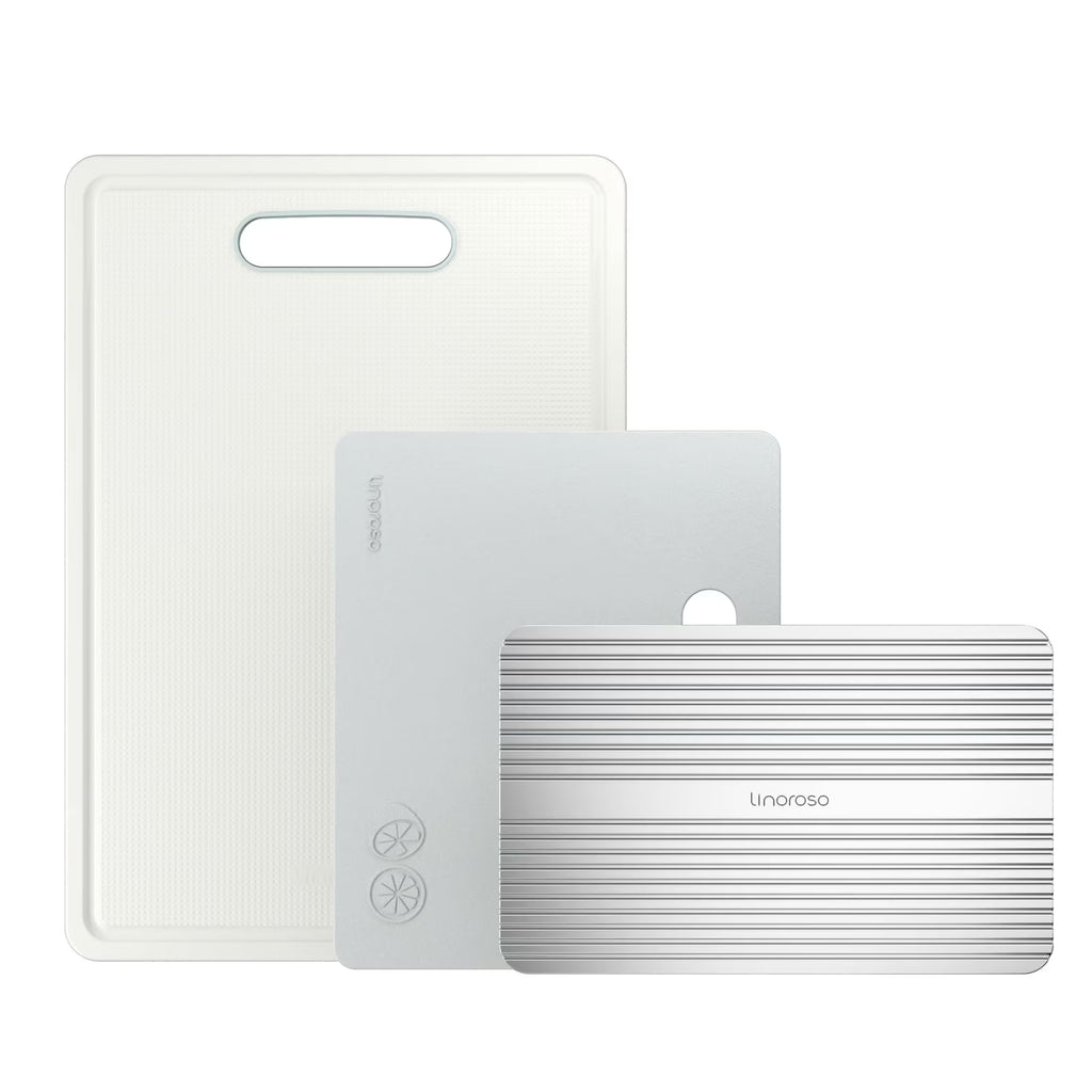 Chalk White Plastic Cutting Board Set with Defrosting Tray A8446