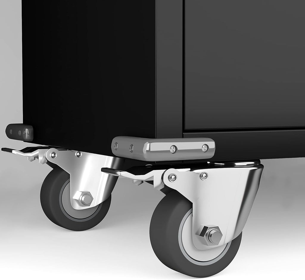 72''H Steel Storage Cabinet with Wheels and Lock, Black B3150