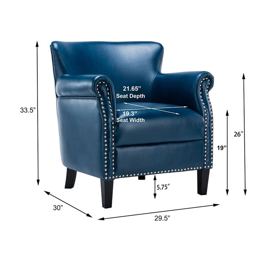 2 Piece Faux Leather Club Accent Chair Set in Navy Blue H64361