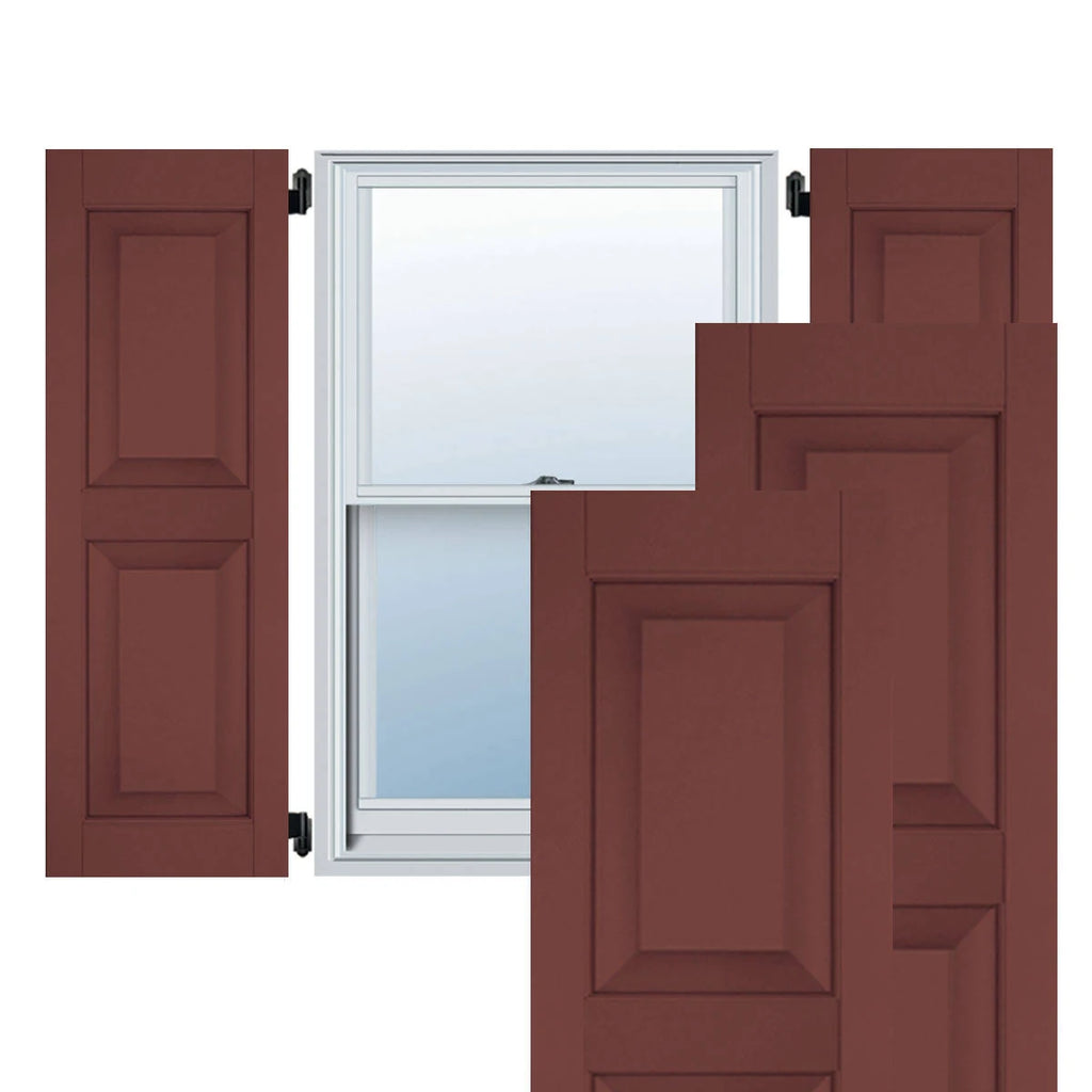 Cottage Red Raised Panel Shutters Pair H474