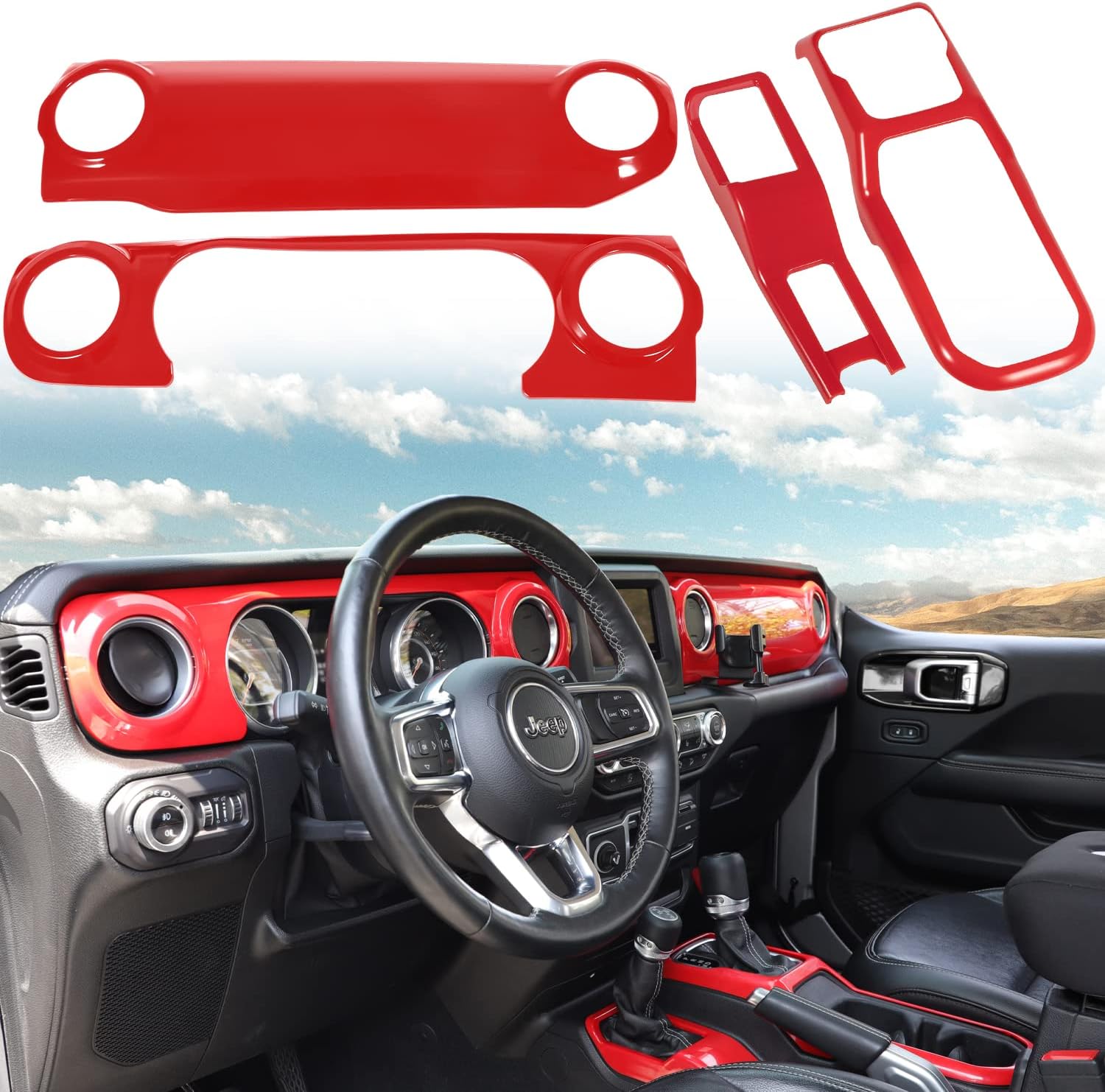 Purple Center Console Dashboard Trim Gear Shift Panel Cover 4PCS E2141