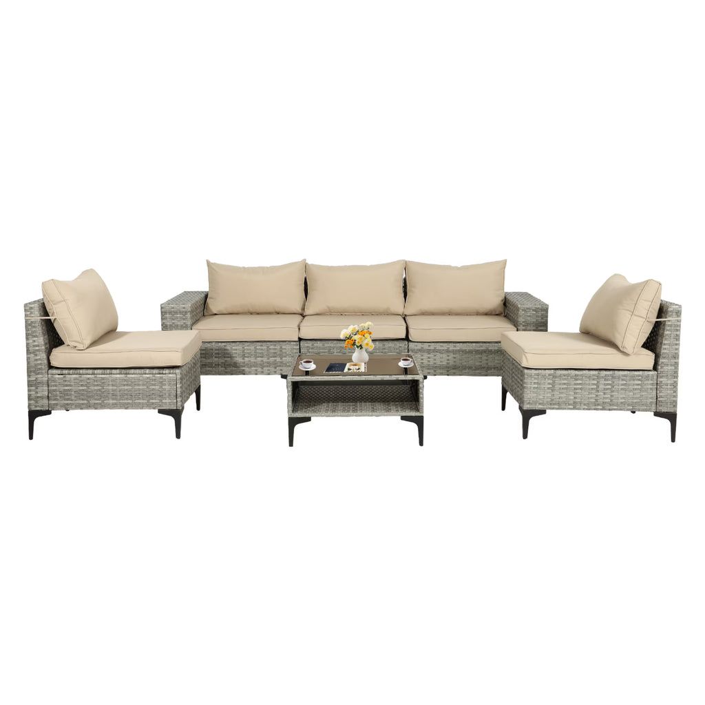 6 Piece Rattan Sectional Sofa Set T242