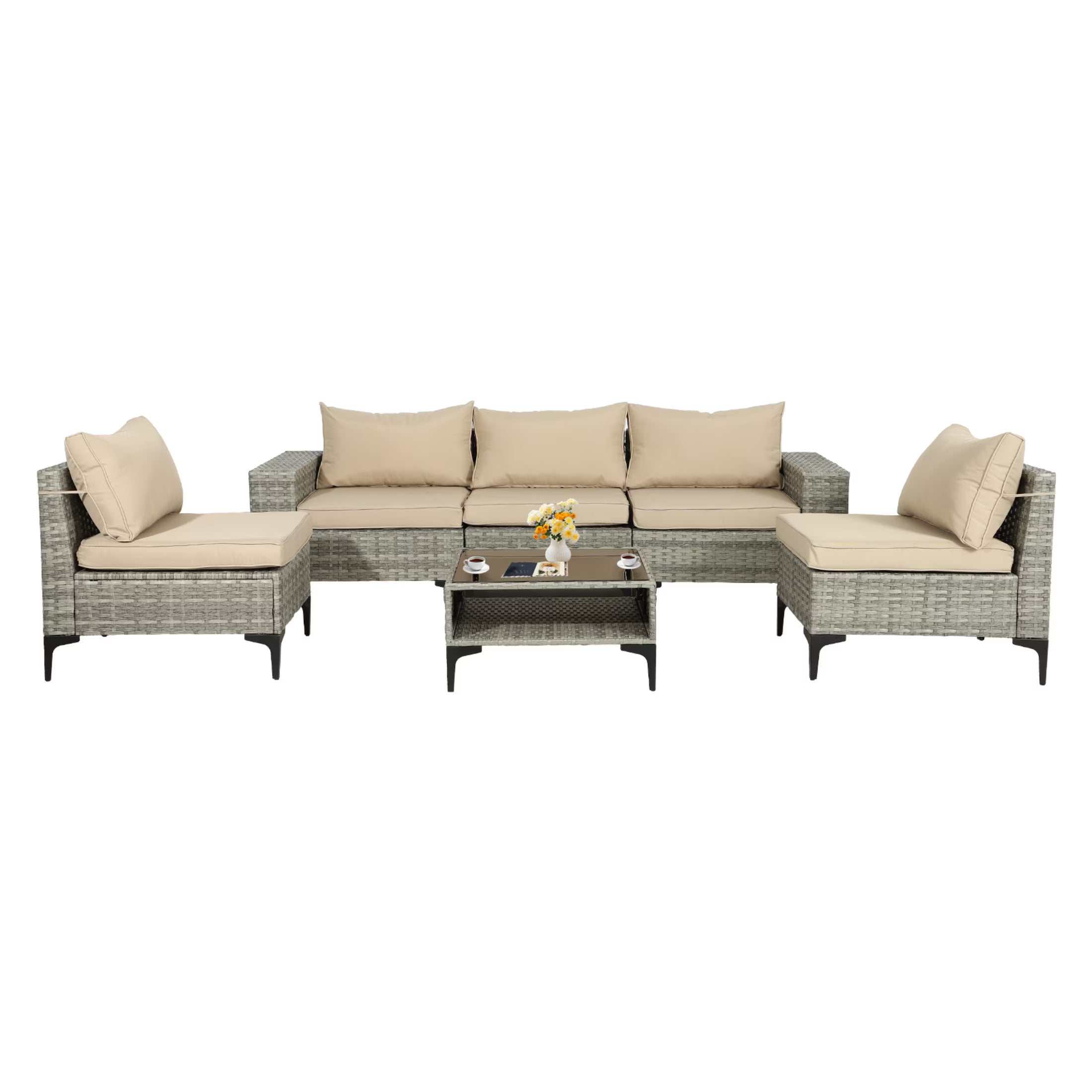 6 Piece Rattan Sectional Sofa Set T242
