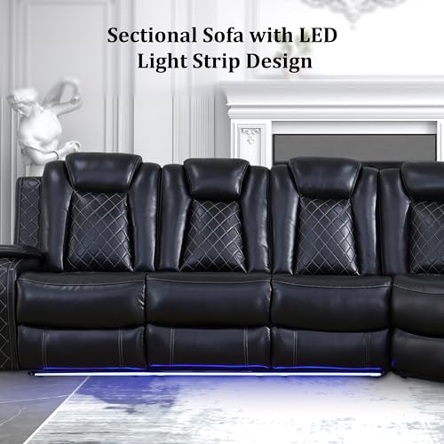 Black 6 Seat Power Reclining Sectional Sofa with LED Light Z3715