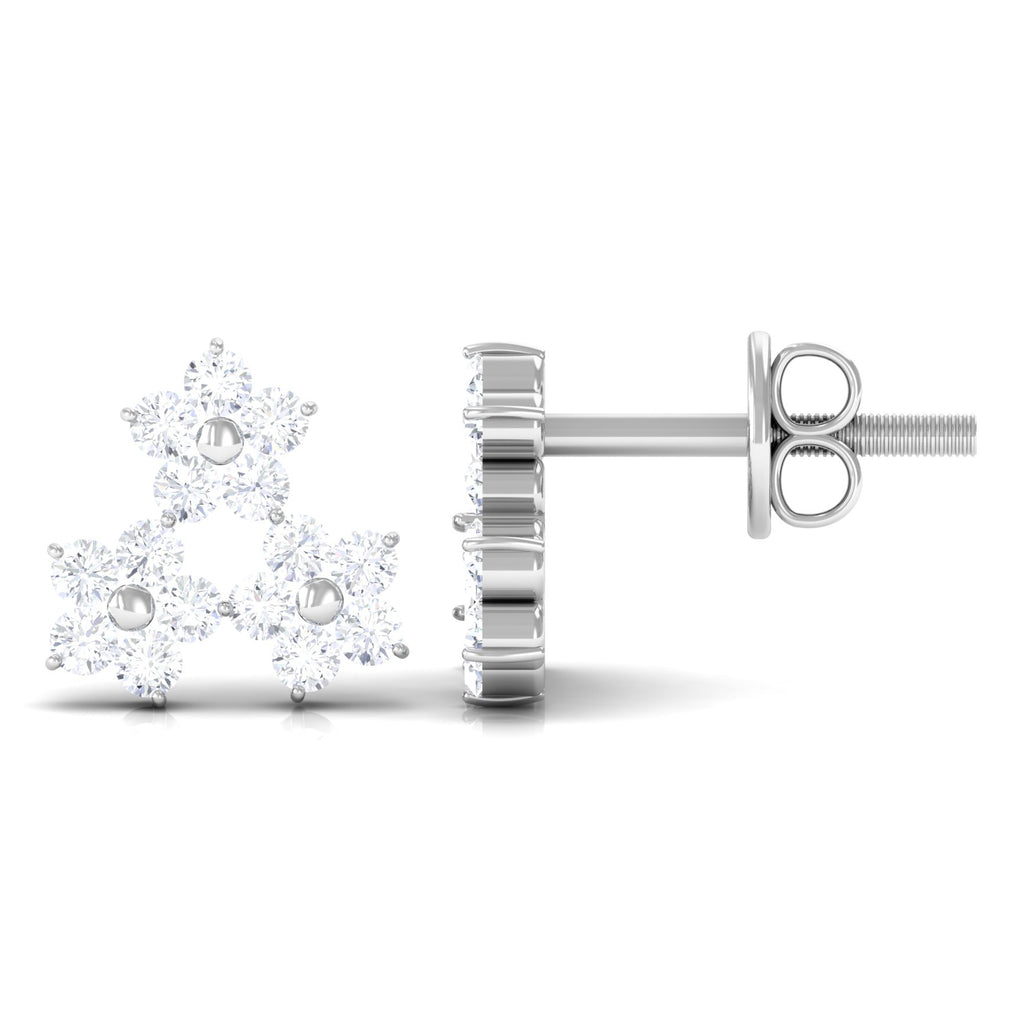 0.75 CT Diamond Flower Cluster Stud Earring in Gold, 925 Sterling Silver J3909
