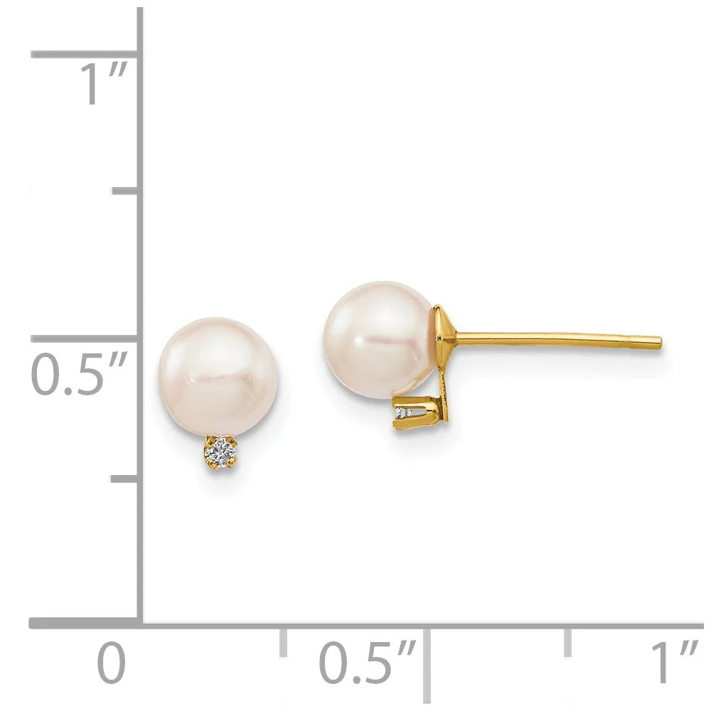 14kt Yellow Gold Akoya Cultured Pearl Diamond Post Earrings J92875
