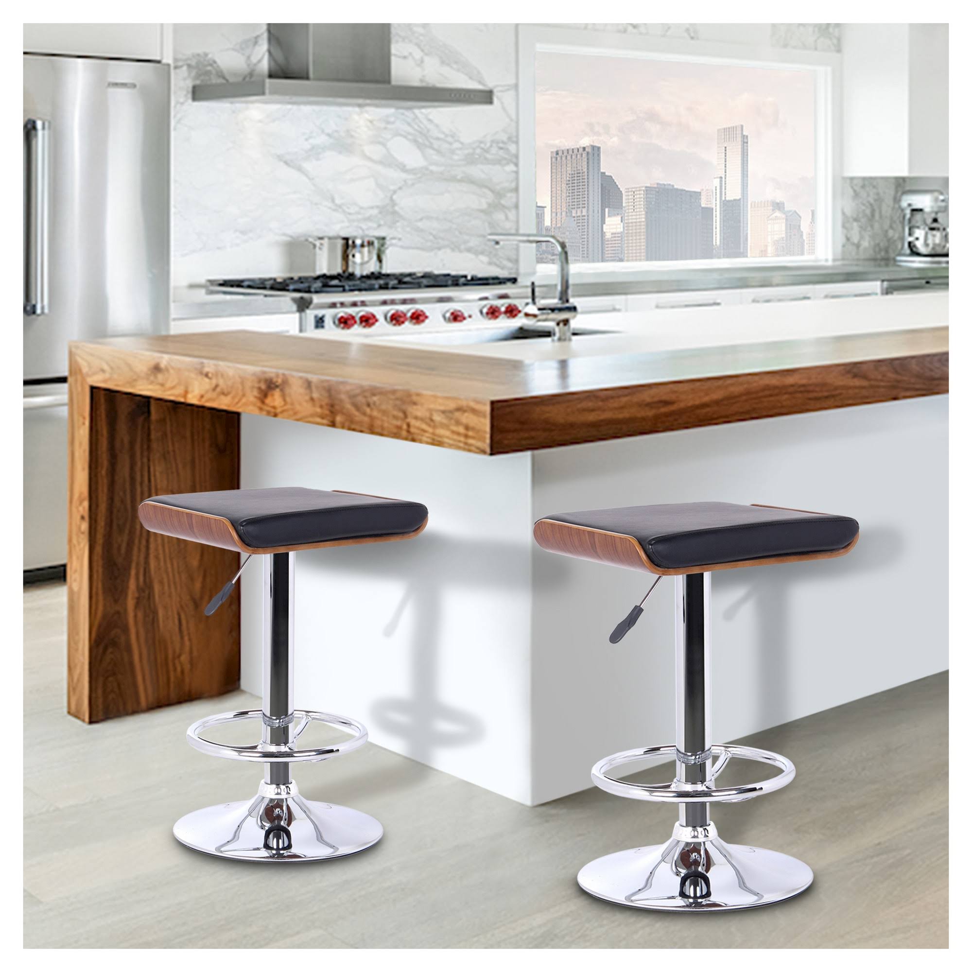 Chrome Walnut Wood Black Barstool X773540