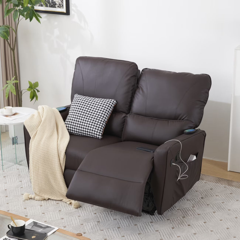 Brown 2 Seater Power Recliner with Massage and Heat T64007