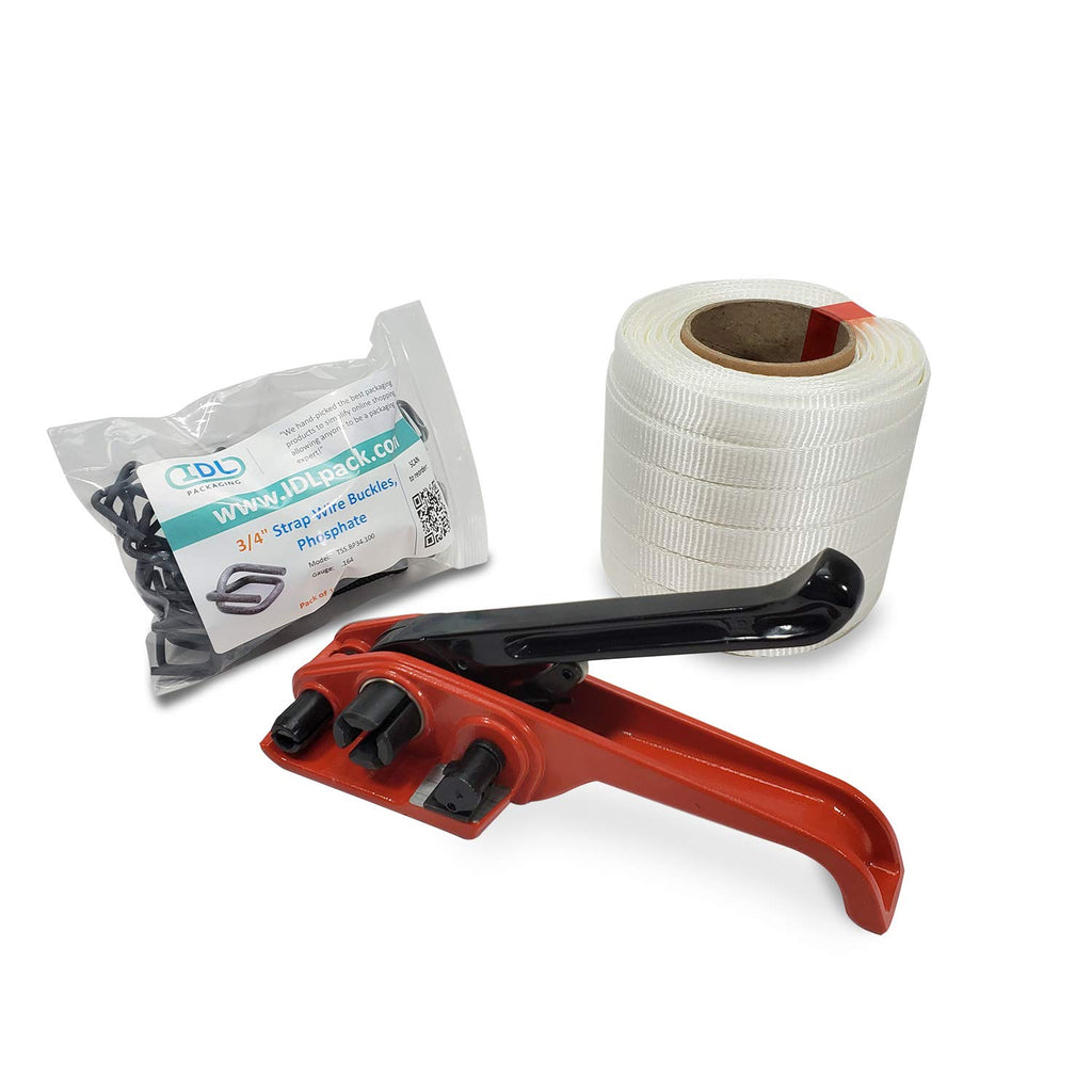 3/4" x 500' Woven Cord Strapping Kit with Tensioner and Buckles D893