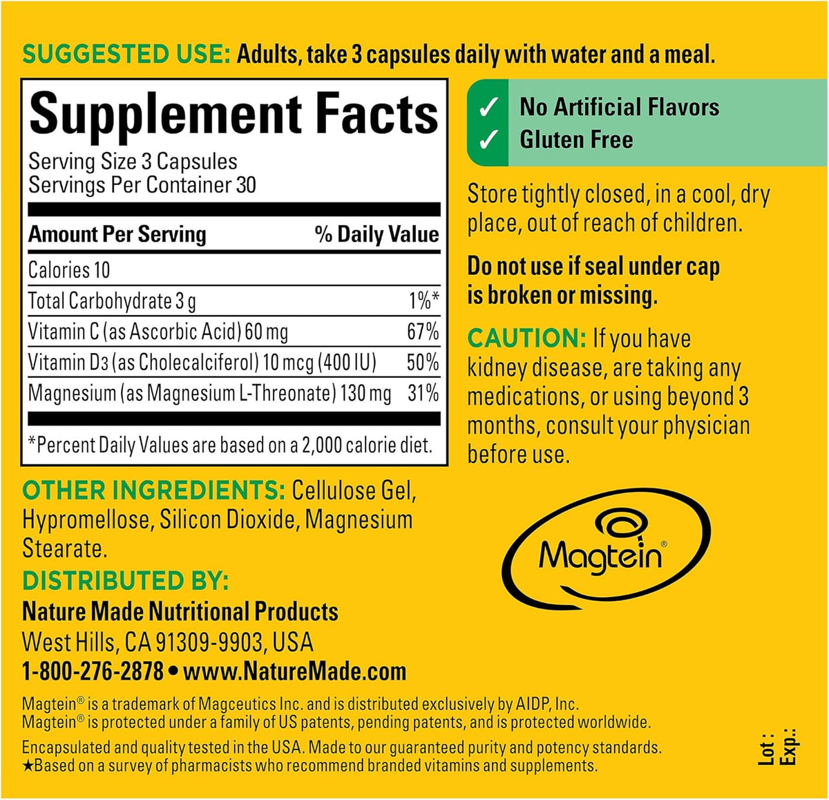 90 Capsules Magnesium L-Threonate Supplement A911083