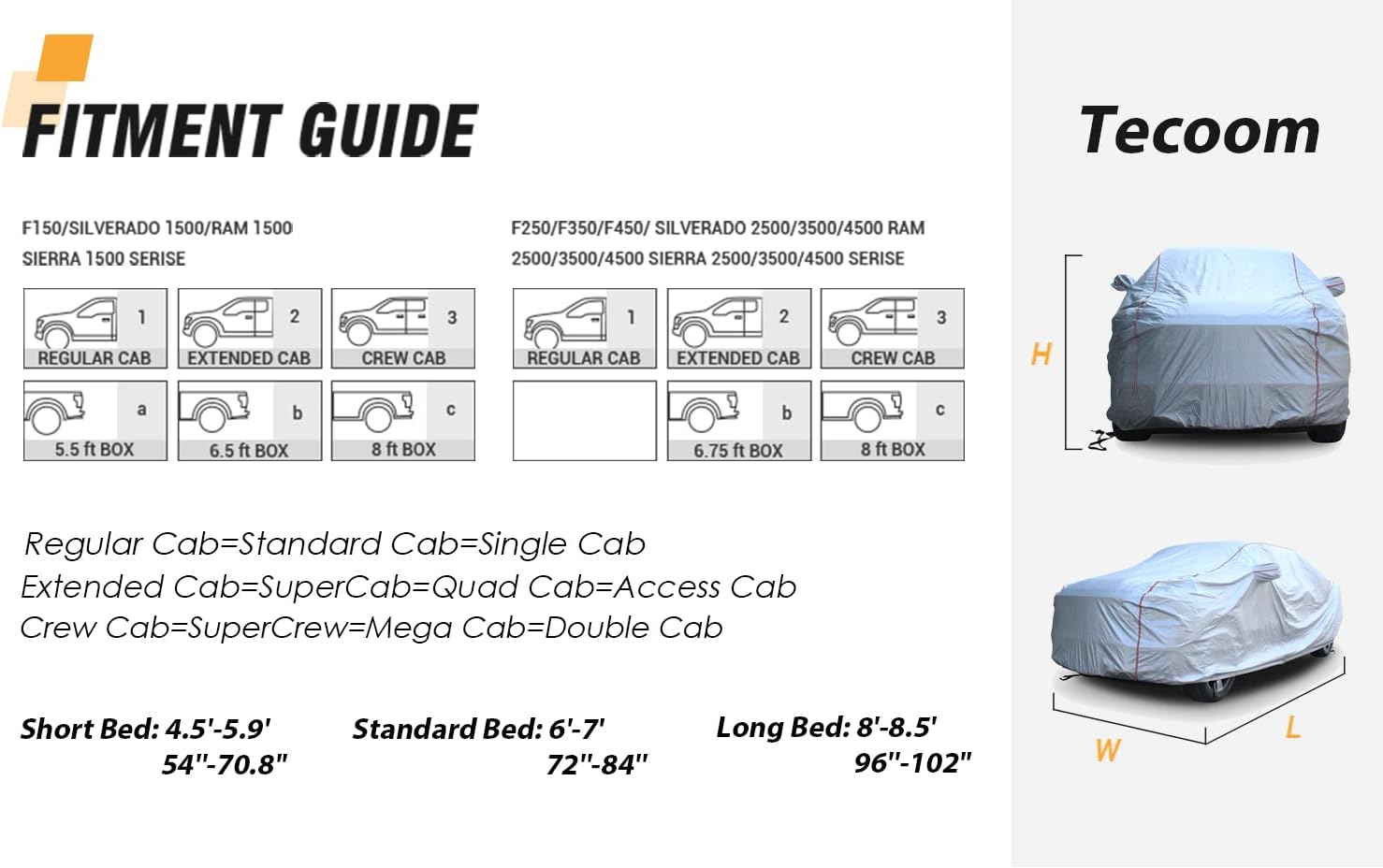 Hard Shell Truck Car Cover Waterproof UV-Proof Windproof Zipper Design with Straps Buckle Full Size Truck Length Up to 212" Pack of 2 E858