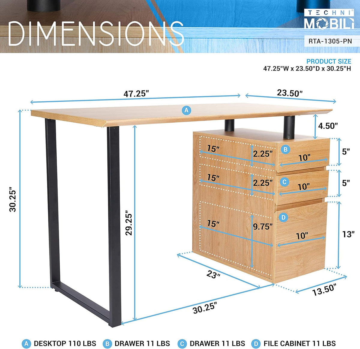 Computer Desk with Storage and File Cabinet W130
