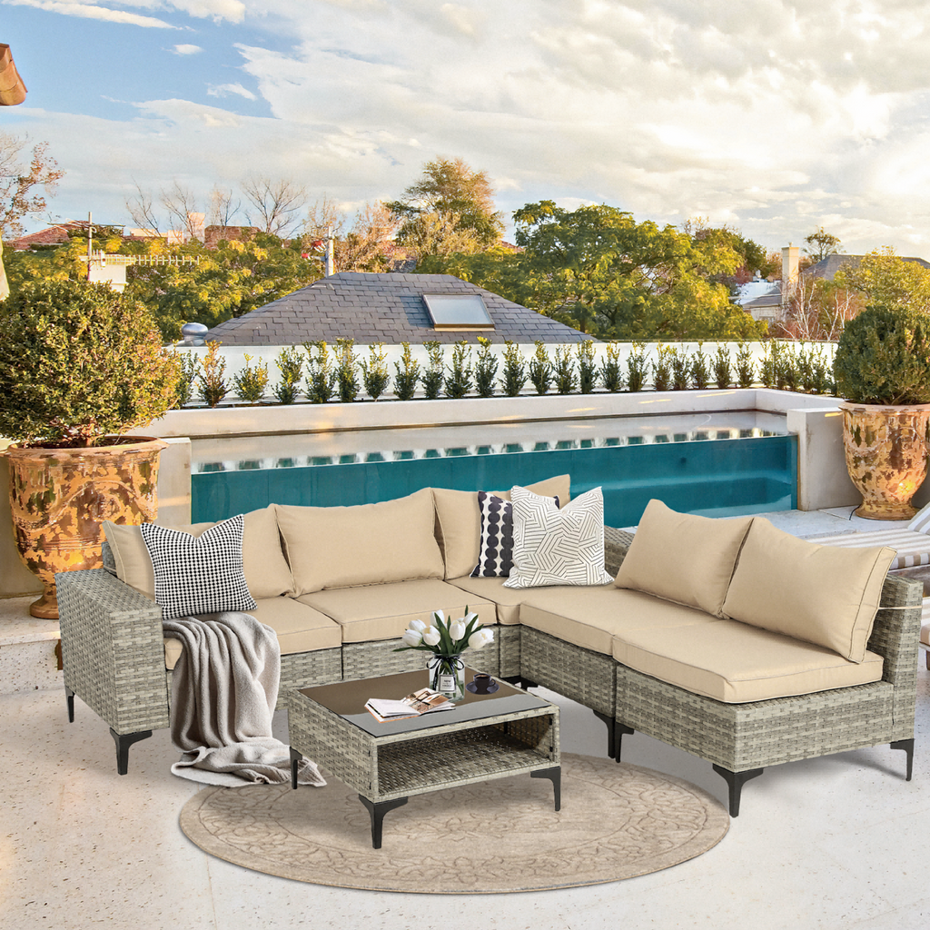 6 Piece Rattan Sectional Sofa Set T242