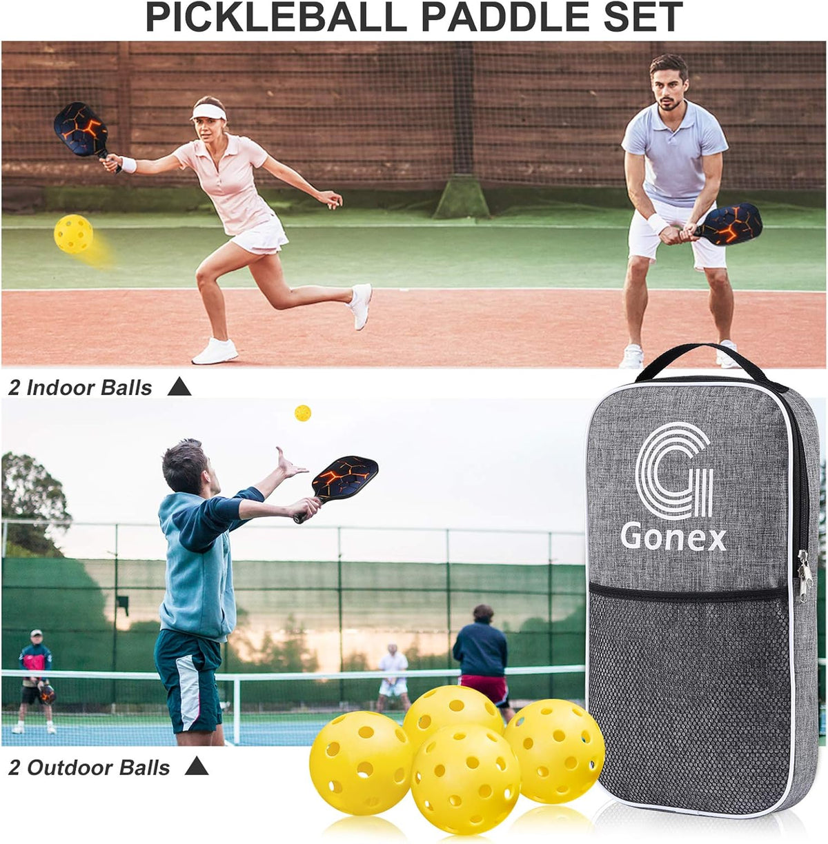Graphite Pickleball Paddles Set of 2 with 4 Balls and Carry Bag K8794