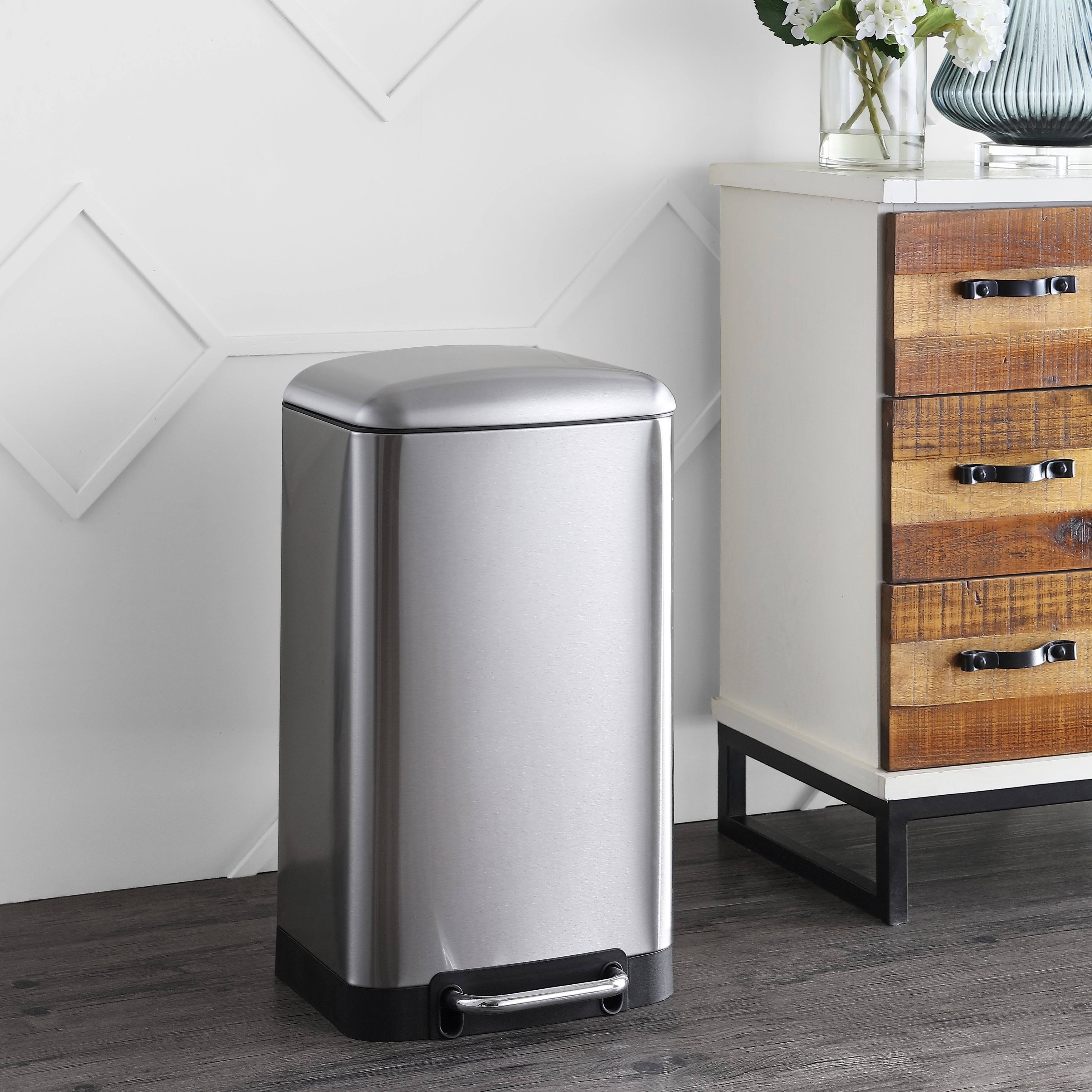 Rectangular 8-Gallon Soft-Close Lid Stainless Steel Trash Can P621831