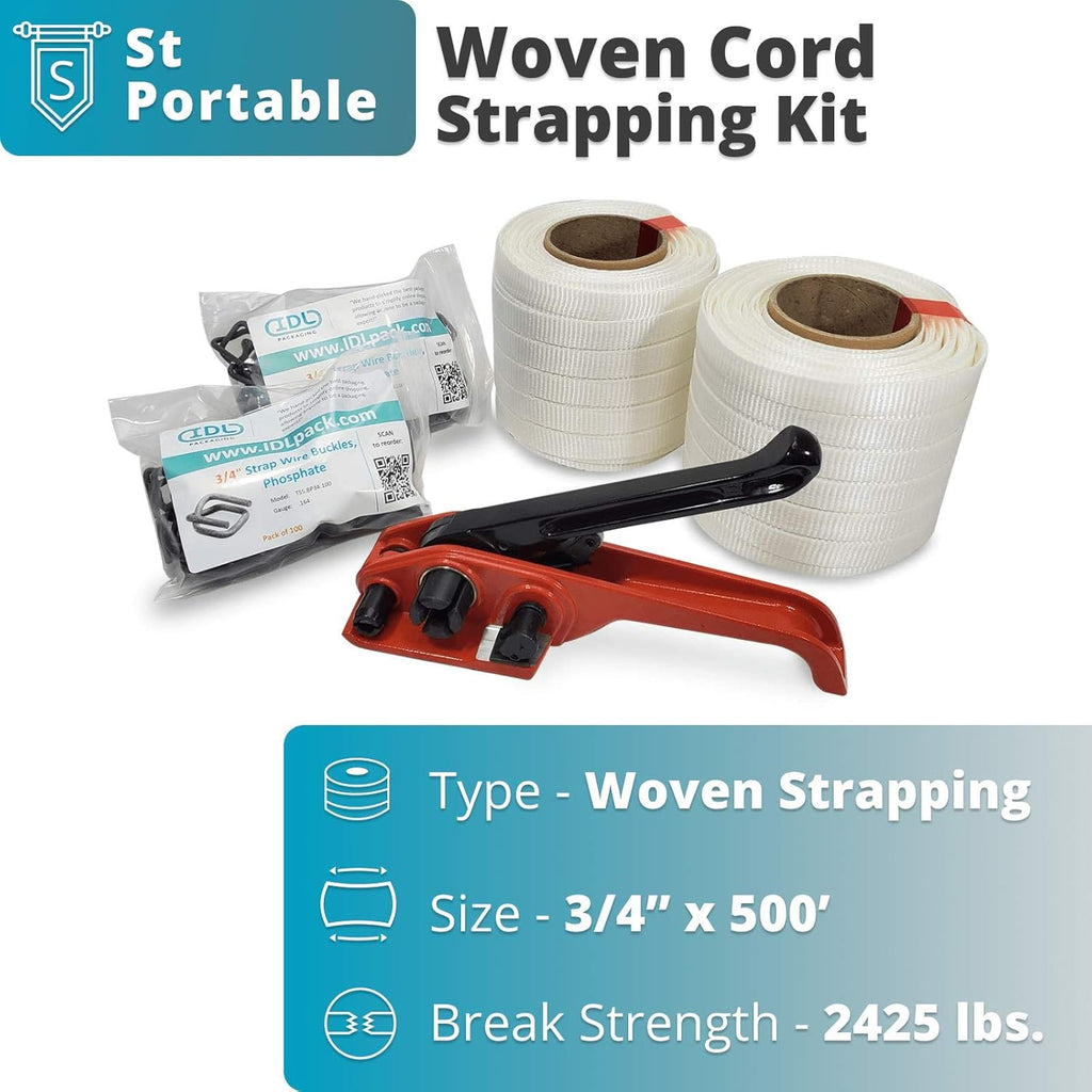 3/4" x 500' Woven Cord Strapping Kit with Tensioner and Buckles D893