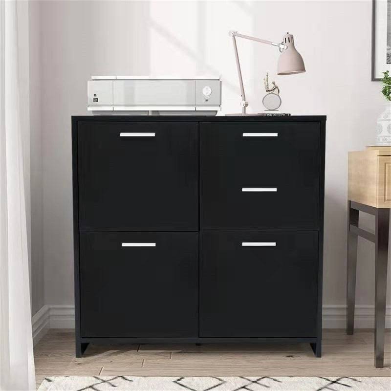 Black Wood Finish Storage Cabinet with 2 Drawers and 3 Side Cabinet E642343