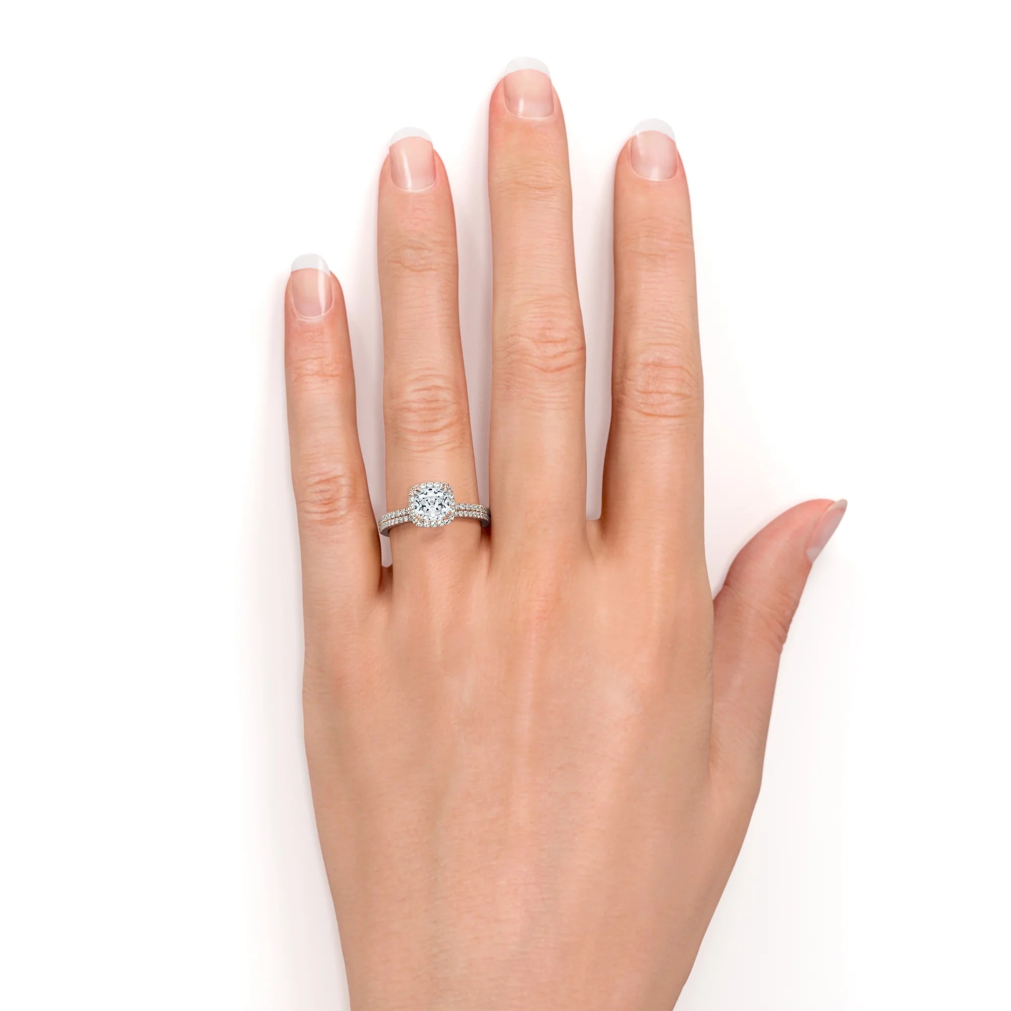 1.5 Carat Cushion Cut Halo Moissanite Bridal Ring Set in 18k Rose Gold Over Silver F784252