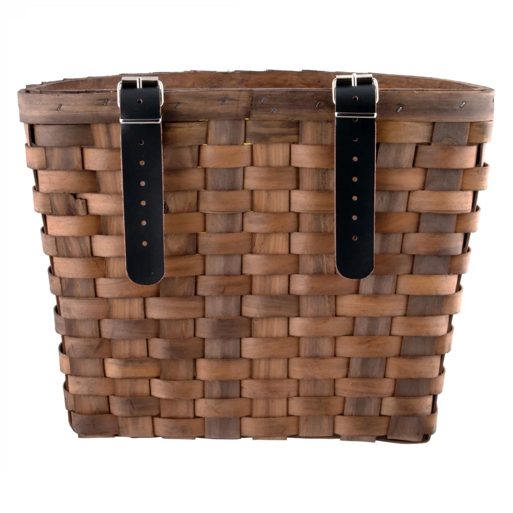 Dark Brown Woven Basket with Leather Straps I12617