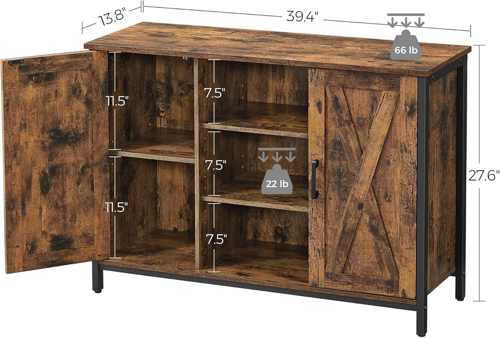 Rustic Brown and Black Buffet Cabinet with Barn Doors S41201