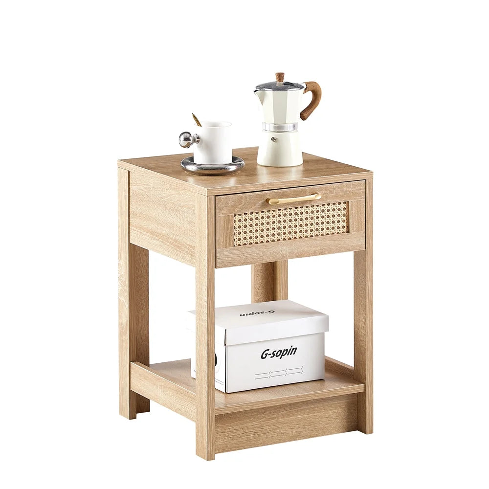 Rattan Nightstand with Drawer and Shelf N5537