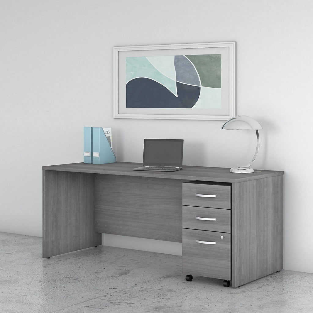 72w x 30D Office Desk with Mobile File Cabinet, Platinum Gray F50033