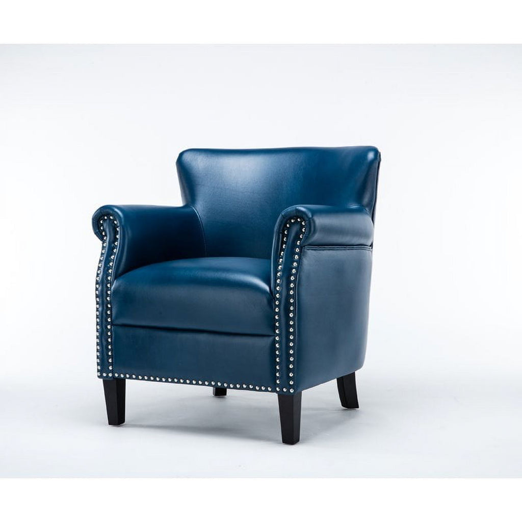 2 Piece Faux Leather Club Accent Chair Set in Navy Blue H64361