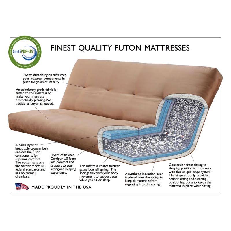 Black Full Size Futon Frame with Linen Aqua Mattress T61644