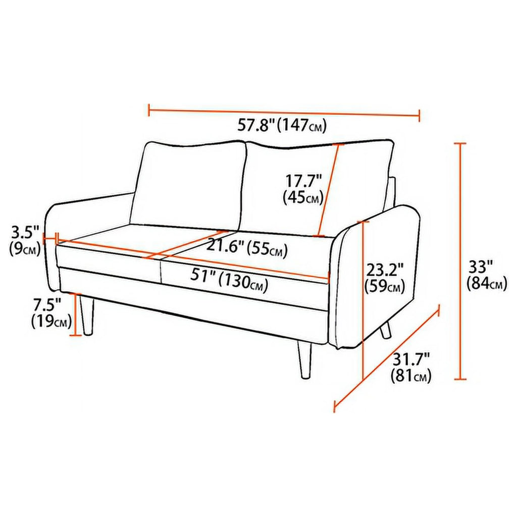 Black Fabric Standard Loveseat W8773