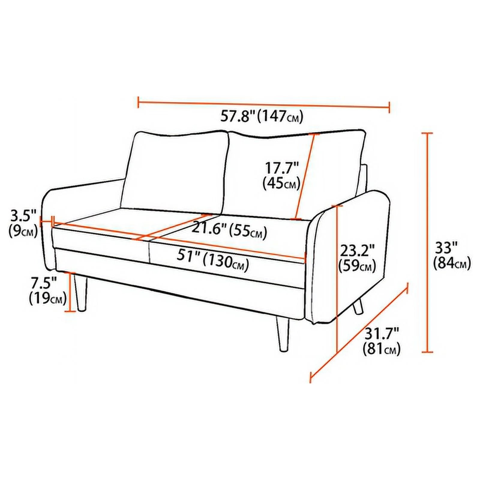 Black Fabric Standard Loveseat W8773