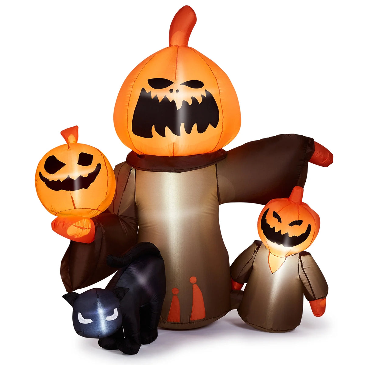 Inflatable Halloween Pumpkin with Cats, Built-in LED Lights, Outdoor Decor T535872