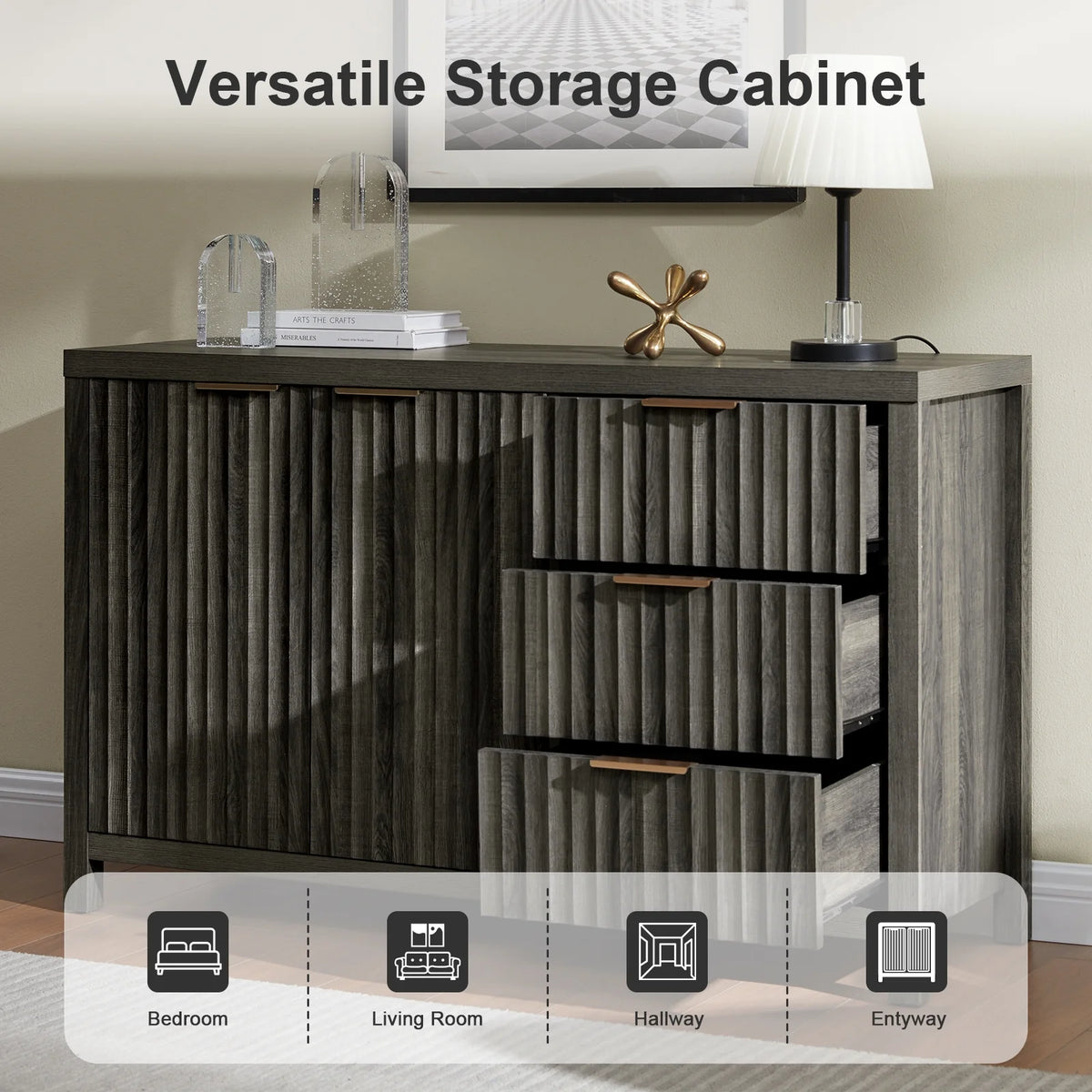 Black Oak Buffet Sideboard Storage Cabinet with Drawer and Doors A401