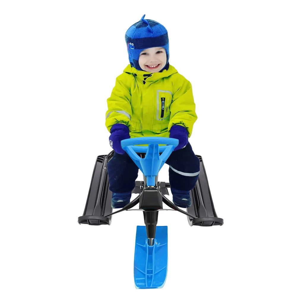 Blue Snow Sled with Steering Wheel and Double Brake Pull Rope E833803