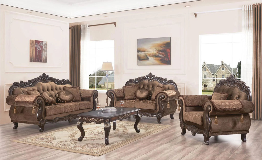 Carved Wood Sofa Set 3Pcs K39157