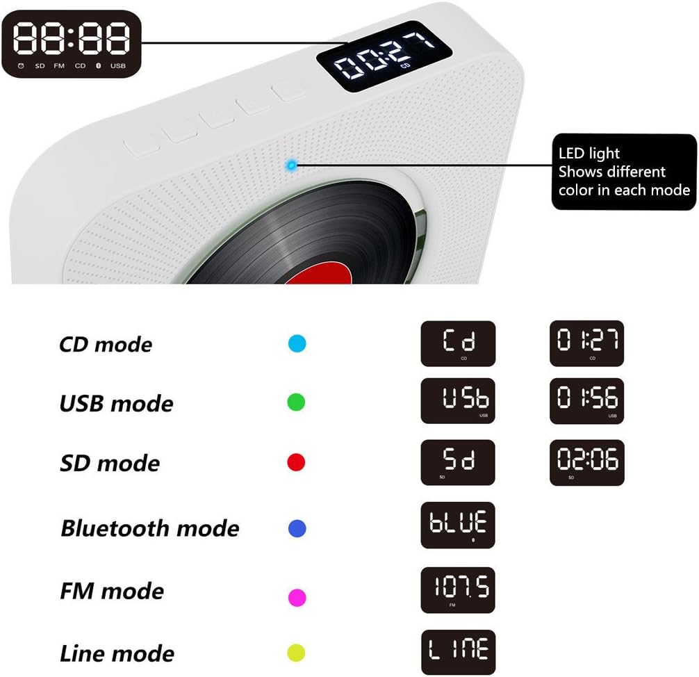 White Portable CD Player with Bluetooth E15333