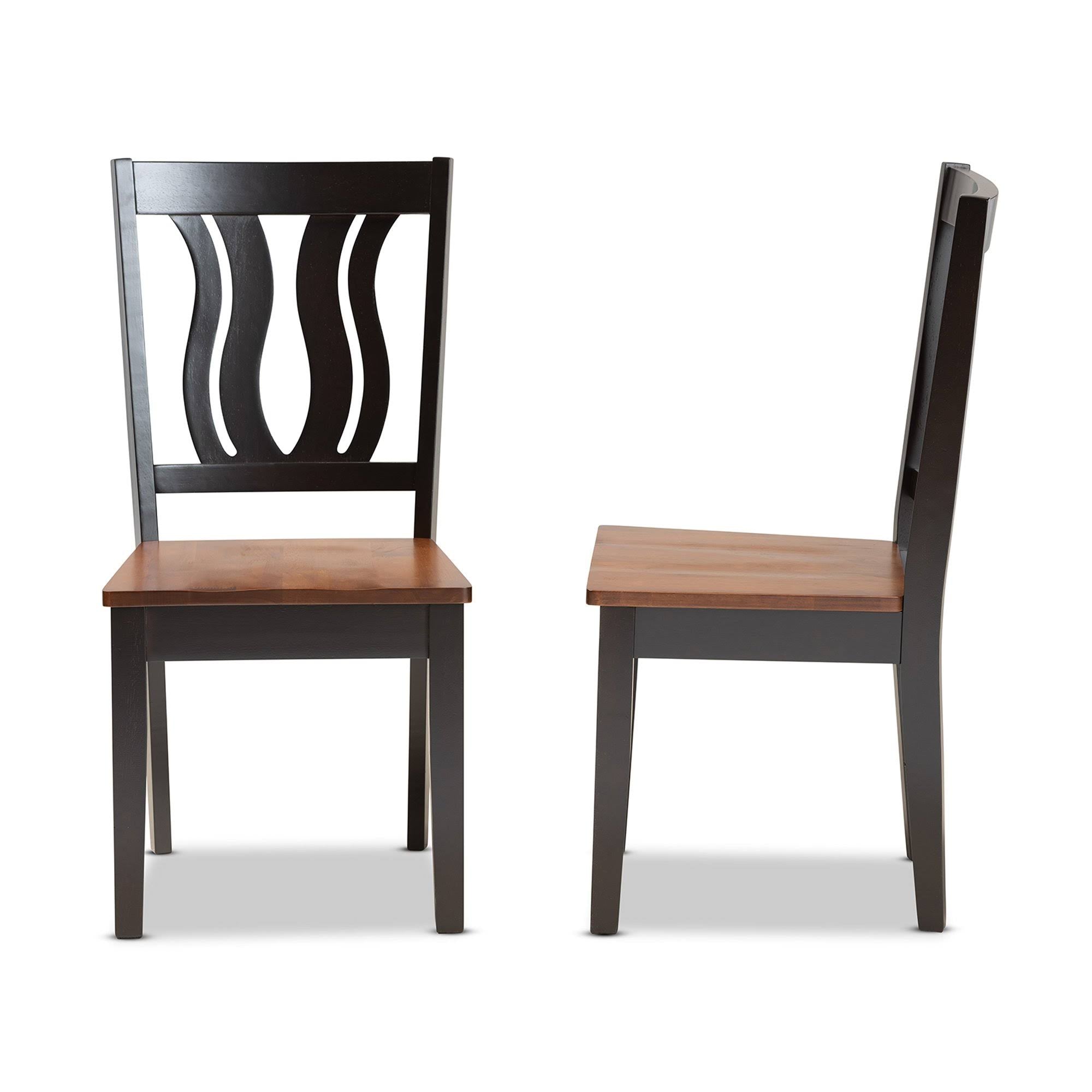 2-Piece Dark Brown and Walnut Brown Wood Dining Chair I42798