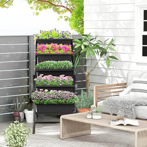 5-Tier Elevated Garden Bed with 5 Planter Boxes (Black) A394249