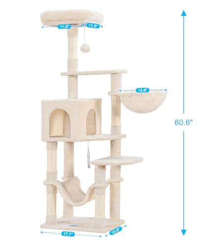 Light Gray Multi-Level Cat Tree with Hammock and Scratching Posts C563