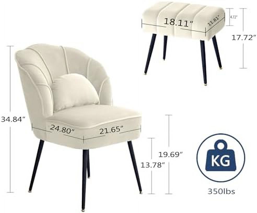Beige Velvet Accent Chair with Ottoman and Metal Legs U341