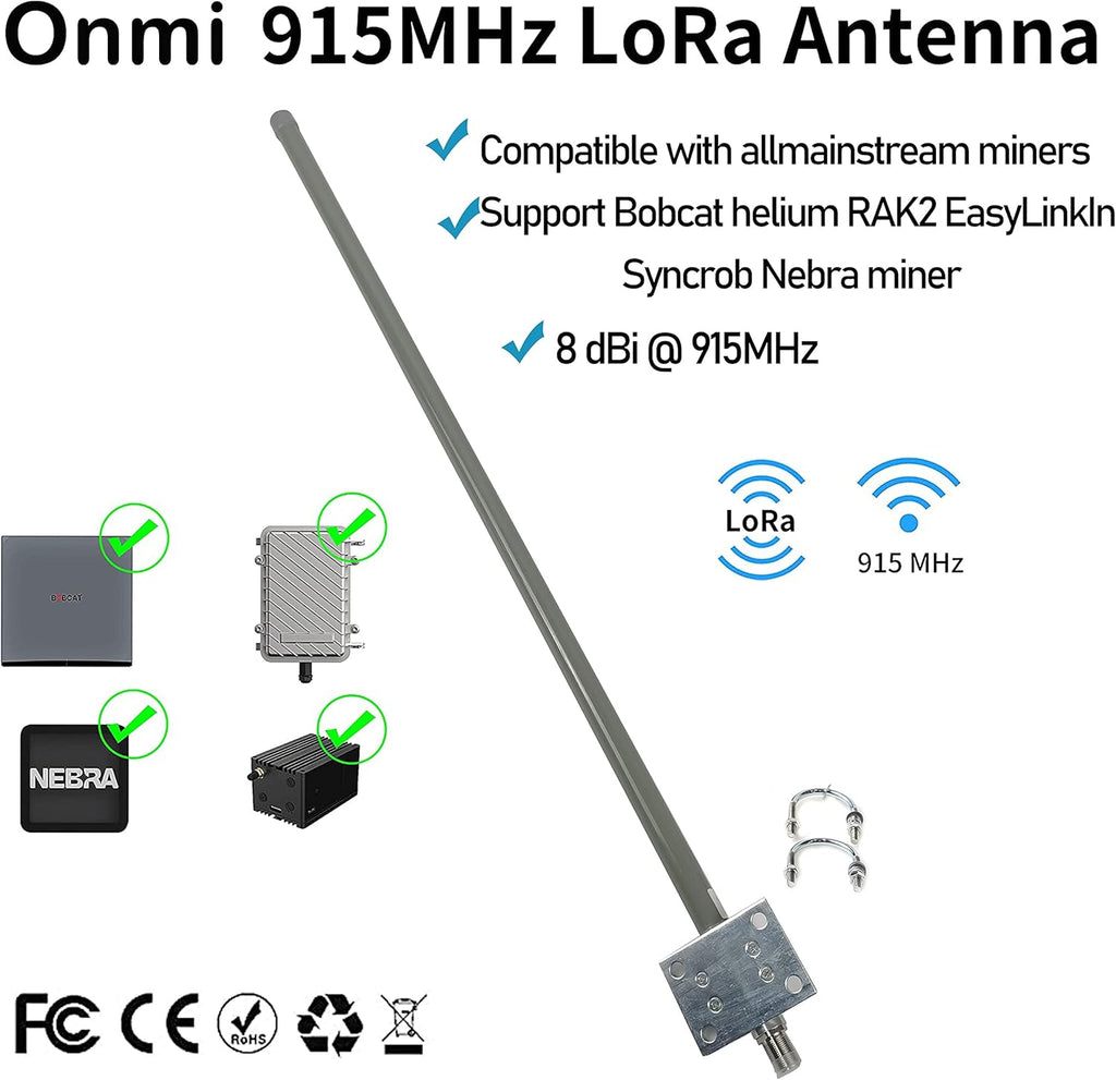 8dBi LoRa Antennas 915MHz Kits with 16 ft RG58 50Ohm RP-SMA Lightning Arrester U446