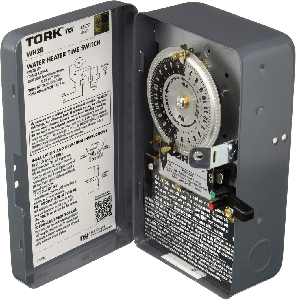 Mechanical Water Heater Time Switch, 24-Hour, 208/250V, 40A, DPST, Gray, Pack of 2 R595180