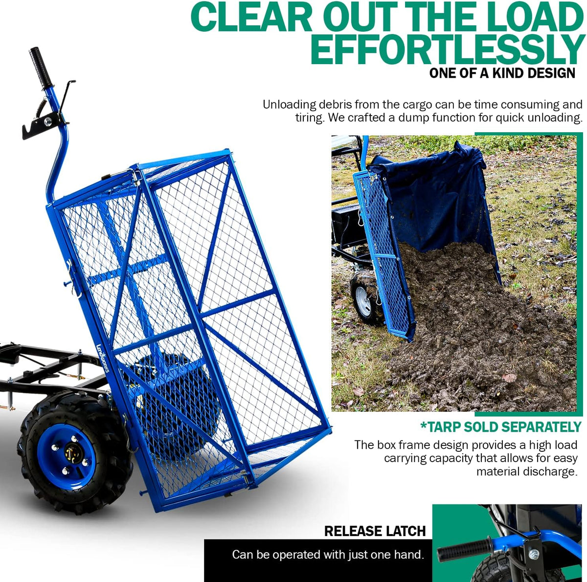 Utility Service Cart Wheelbarrow Electric 48V DC Li-Ion Battery Powered 500LBS Load B282
