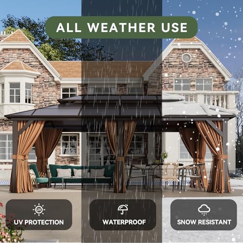 12'x16' Hardtop Gazebo with Netting and Curtains B7192