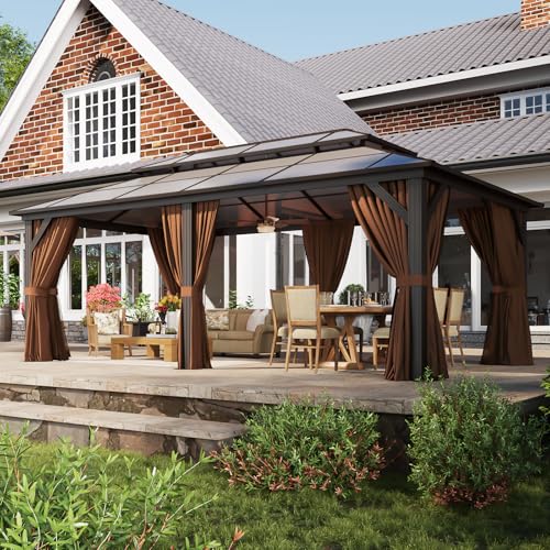 12'x16' Hardtop Gazebo with Netting and Curtains B7192