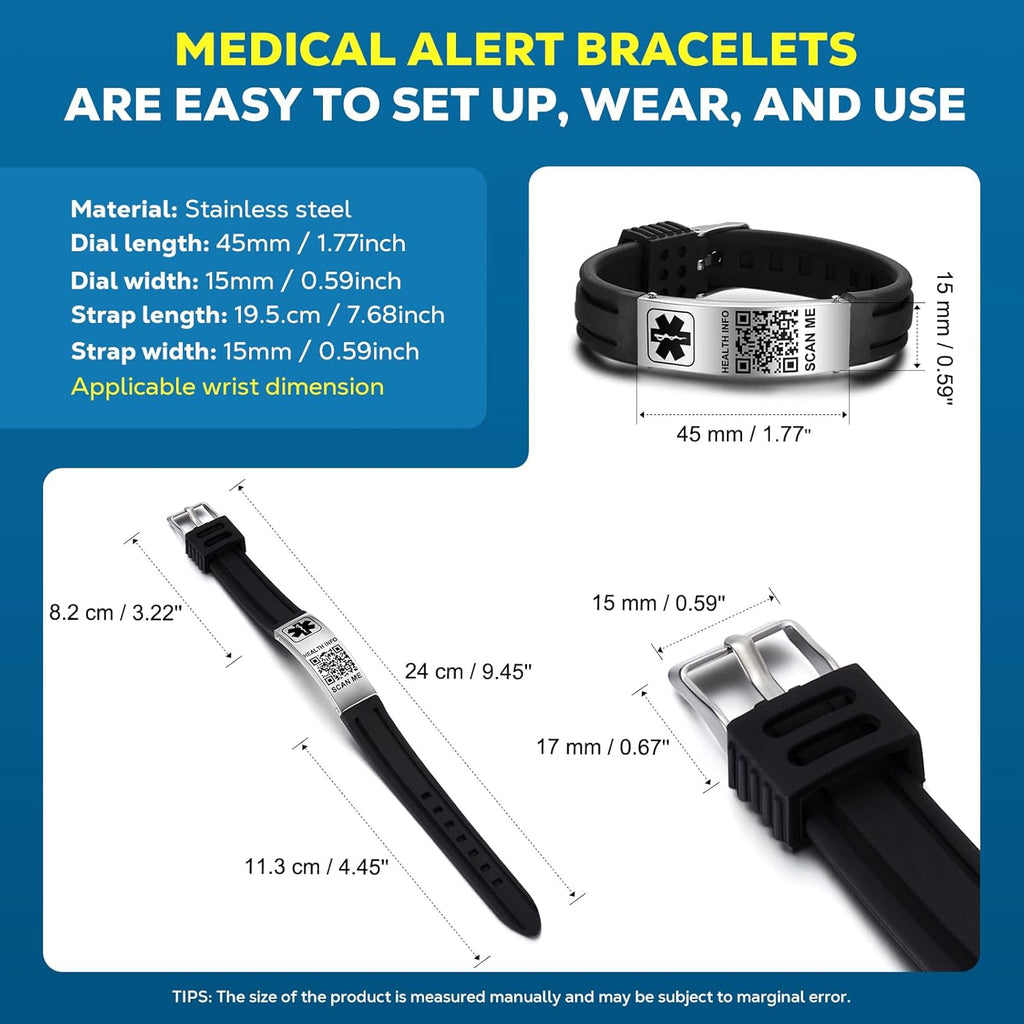 Silicone Waterproof Medical Alert ID Bracelet H1922