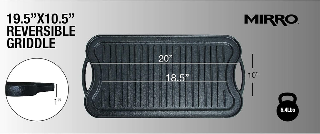 Pre-Seasoned Cast Iron Reversible Grill Griddle 20 Inch x 10.5 Inch Black S23352