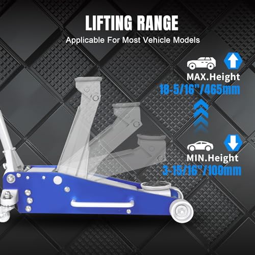 1.5 Ton Aluminum and Steel Hydraulic Low Profile Floor Jack with Dual Piston Quick Lift Pump, 3,000 lb Capacity U33193